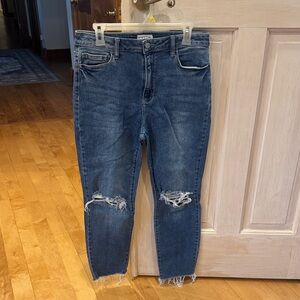 Cello Dark Blue Distressed Ankle Jeans